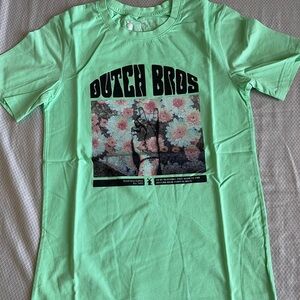 Dutch Bros Mint Green Floral Peace Sign T-Shirt
